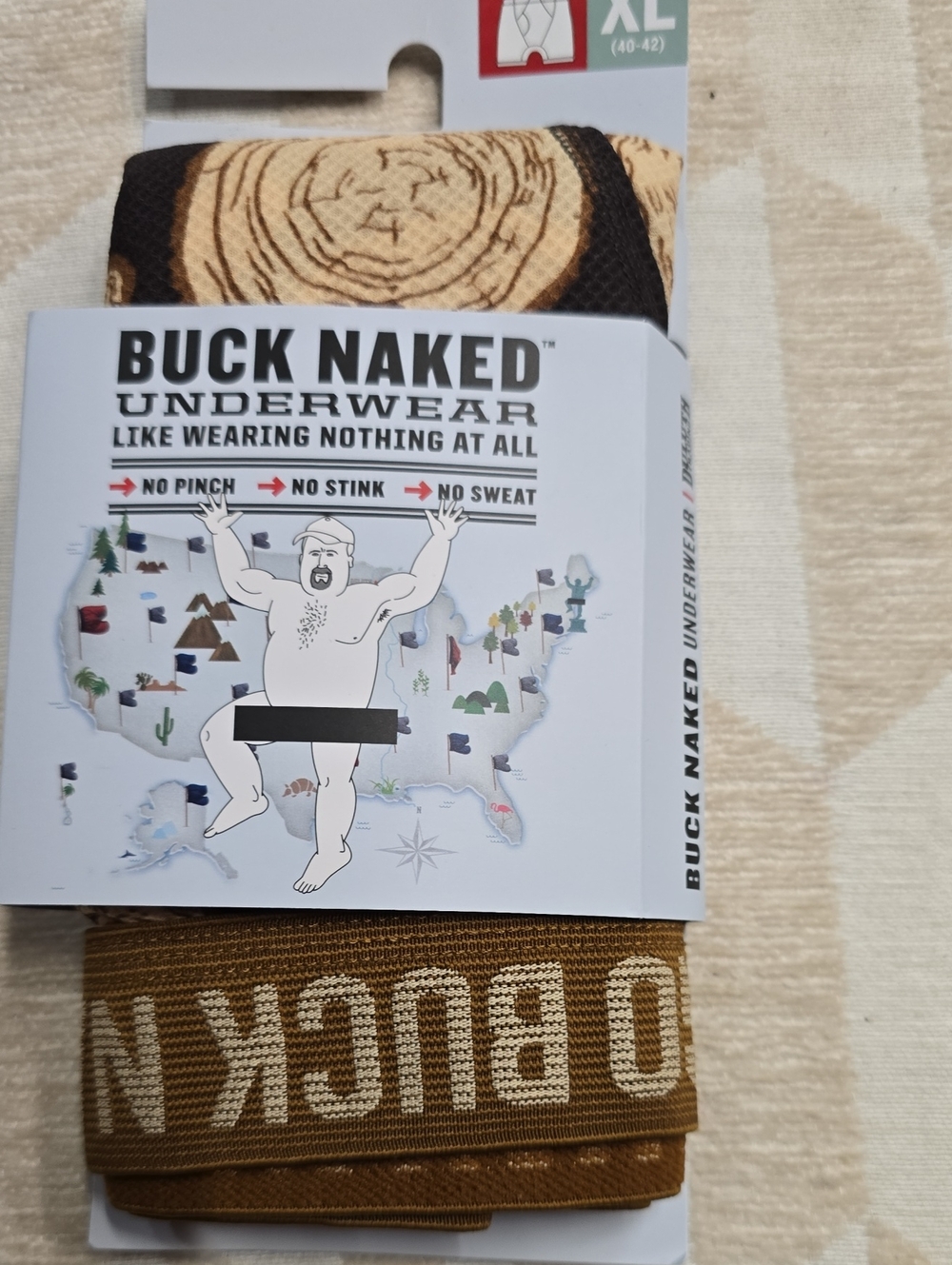 Buck Naked Men’s Boxer Briefs in Brown Log Print - XL